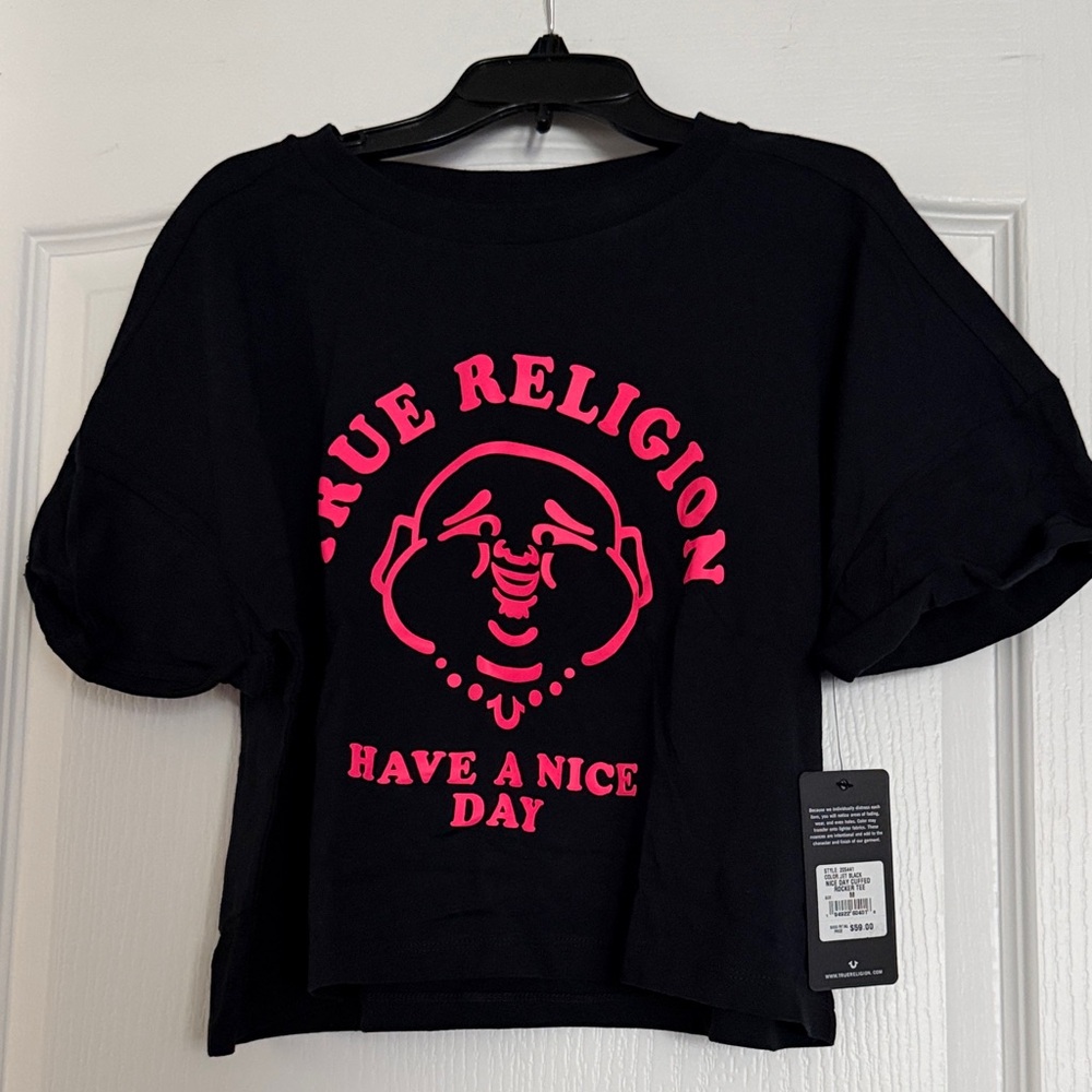 True Religion Black Tee with Hot Pink Graphic